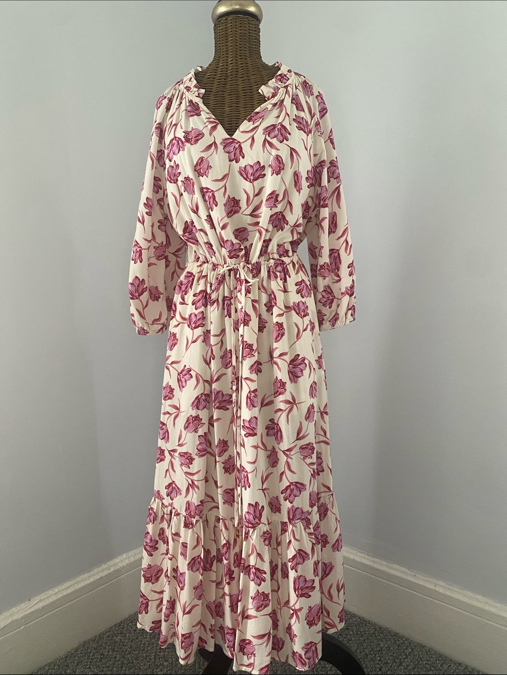 Draper James Cream Maxi Dress with Pink Floral Print